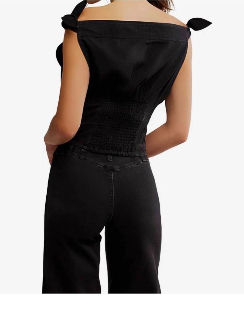 Free People Washed Black Smocked Corset Top with Tie Straps